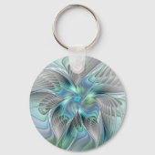 Abstrakt Blue Green Butterfly Fantasy Fraktal Art Schlüsselanhänger (Rückseite)