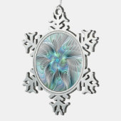 Abstrakt Blue Green Butterfly Fantasy Fraktal Art Schneeflocken Zinn-Ornament (Rechts)