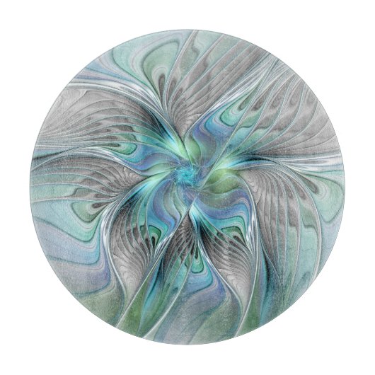 Abstrakt Blue Green Butterfly Fantasy Fraktal Art Schneidebrett (Vorderseite)