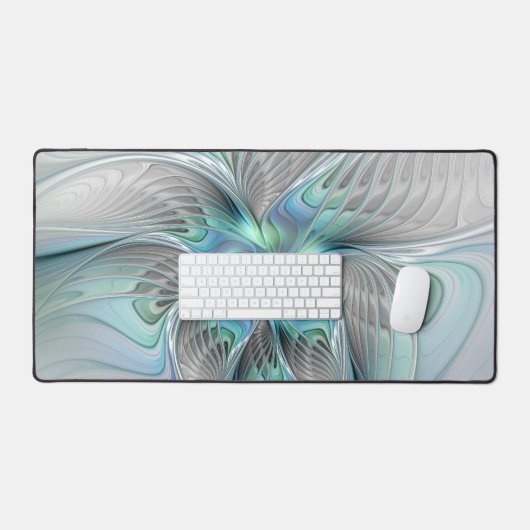 Abstrakt Blue Green Butterfly Fantasy Fraktal Art Schreibtischunterlage (Tastatur & Maus)