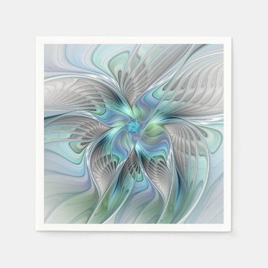 Abstrakt Blue Green Butterfly Fantasy Fraktal Art Serviette (Vorderseite)