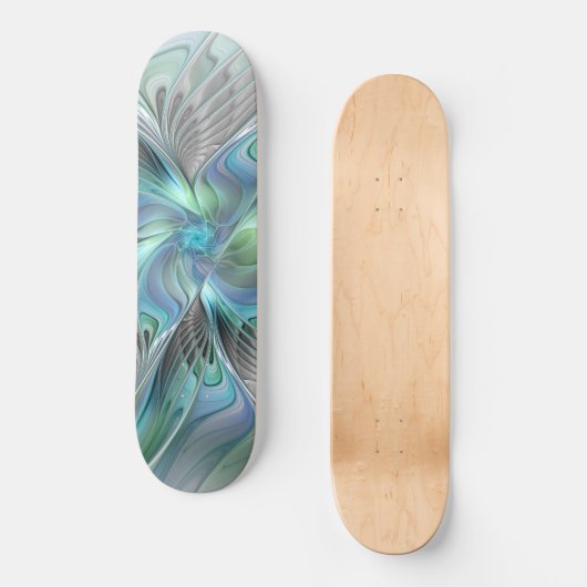 Abstrakt Blue Green Butterfly Fantasy Fraktal Art Skateboard (Vorderseite)