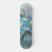 Abstrakt Blue Green Butterfly Fantasy Fraktal Art Skateboard (Vorderseite)