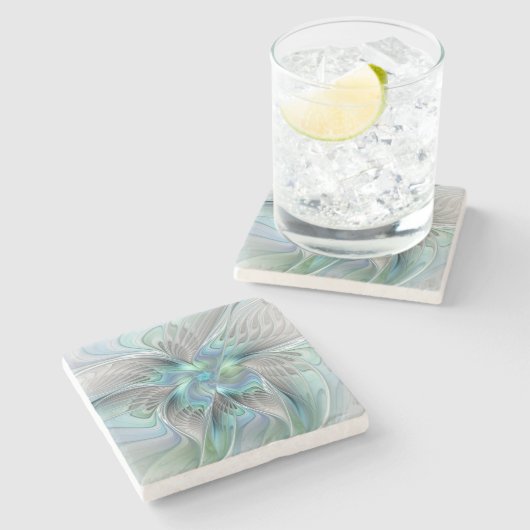 Abstrakt Blue Green Butterfly Fantasy Fraktal Art Steinuntersetzer (Seitenansicht)