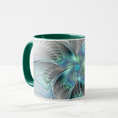 Abstrakt Blue Green Butterfly Fantasy Fraktal Art Tasse (Vorderseite Links)