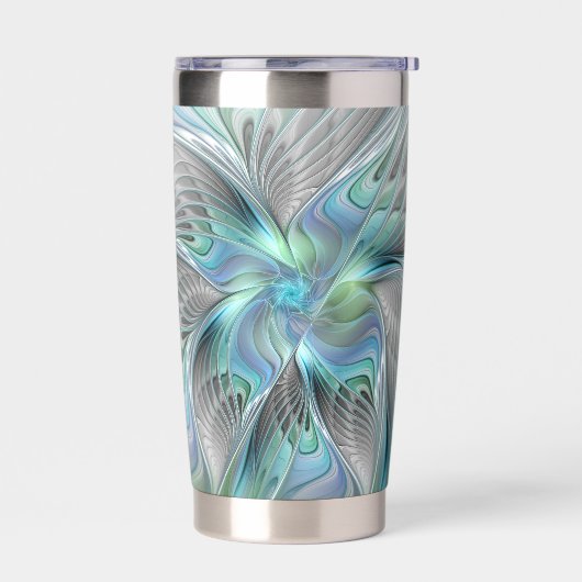 Abstrakt Blue Green Butterfly Fantasy Fraktal Art Thermobecher (Links)