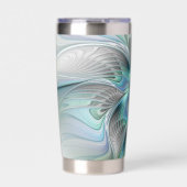 Abstrakt Blue Green Butterfly Fantasy Fraktal Art Thermobecher (Vorderseite)