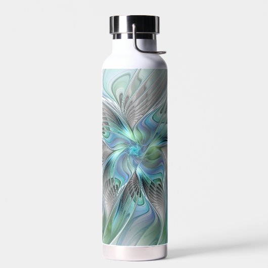 Abstrakt Blue Green Butterfly Fantasy Fraktal Art Trinkflasche (Links)