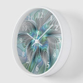 Abstrakt Blue Green Butterfly Fantasy Fraktal Art Uhr (Winkel)