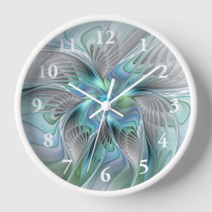 Abstrakt Blue Green Butterfly Fantasy Fraktal Art Uhr