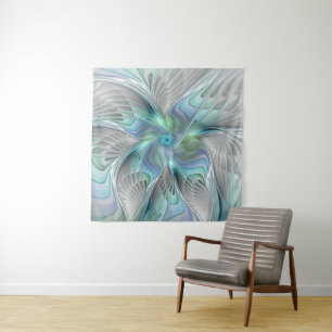 Abstrakt Blue Green Butterfly Fantasy Fraktal Art Wandteppich