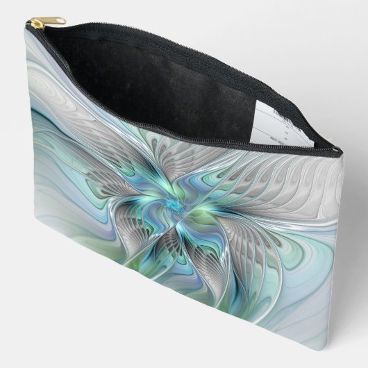 Abstrakt Blue Green Butterfly Fantasy Fraktal Art Zubehörtasche (Offen)