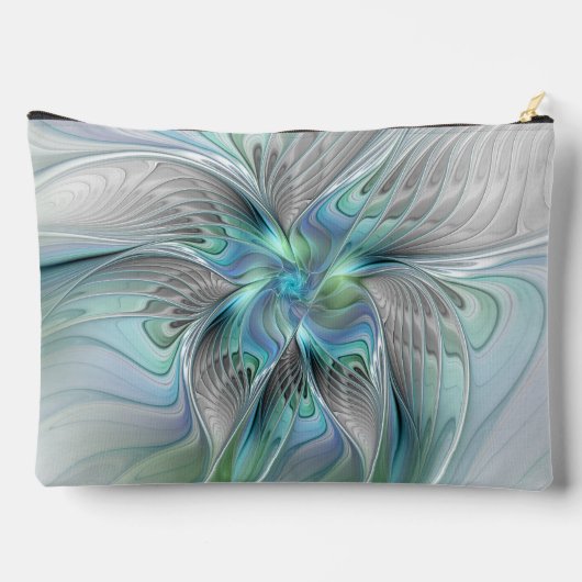 Abstrakt Blue Green Butterfly Fantasy Fraktal Art Zubehörtasche (Rückseite)