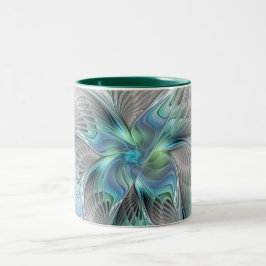 Abstrakt Blue Green Butterfly Fantasy Fraktal Art Zweifarbige Tasse