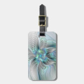 Abstrakt Blue Green Butterfly Fantasy Fraktal Name Gepäckanhänger (Vorderseite vertikal)