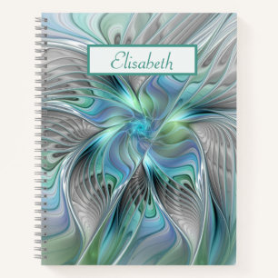 Abstrakt Blue Green Butterfly Fantasy Fraktal Name Notizblock