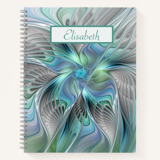 Abstrakt Blue Green Butterfly Fantasy Fraktal Name Notizblock (Vorderseite)