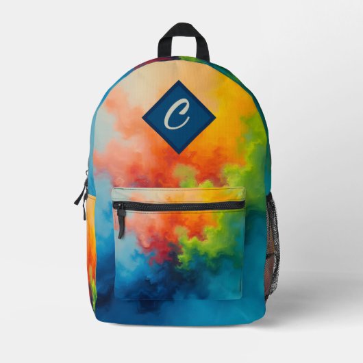 Abstrakt Blue Green Orange Paint Pour Bedruckter Rucksack (Vorderseite)
