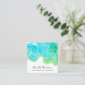 Abstrakt Blue Green Watercolor Schmuckdesigner Quadratische Visitenkarte (Stehend Vorderseite)