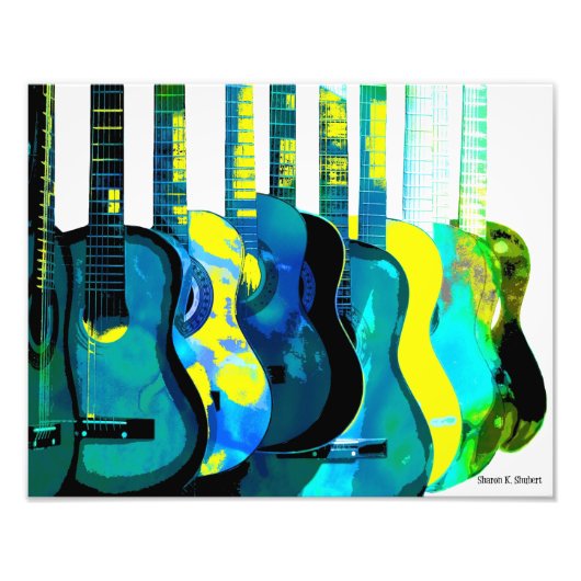 Abstrakt Blue Green & Yellow Gitarren Kunstdrucke Fotodruck (Vorne)