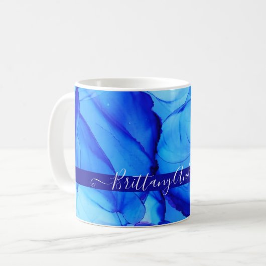 Abstrakt Blue Indigo Einzigartig Kaffeetasse (Vorderseite Links)