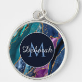 Abstrakt Blue Lila Gold Agate Monogram Schlüsselanhänger (Vorne)