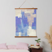 Abstrakt Blue Lila Taupe Ivory Mixed Media Wandteppich Mit Holzrahmen (Schlafzimmer)