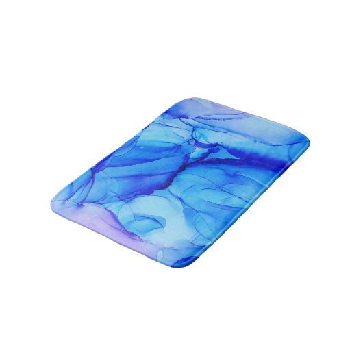 Abstrakt Blue Lila Wirbel Zurzeit Badematte (Schrägansicht)