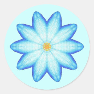 Abstrakt Blue Lotus Blume Zeichnen von Stickern Runder Aufkleber