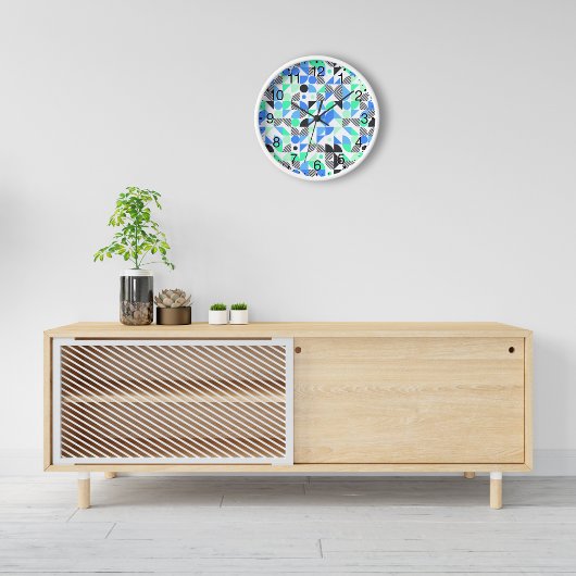 Abstrakt Blue Mint Green Black Geometric Uhr