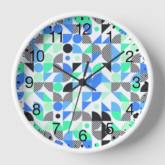 Abstrakt Blue Mint Green Black Geometric Uhr (Vorderseite)