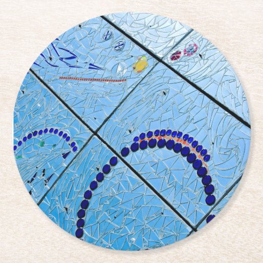 Abstrakt Blue Mirror Mosaic Runder Pappuntersetzer (Vorderseite)