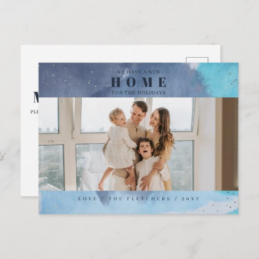 Abstrakt Blue New Zuhause für Holidays Foto Moving Postkarte (Vorne/Hinten)