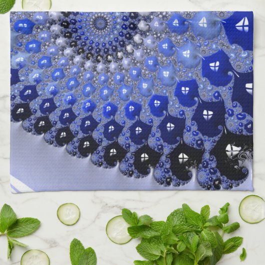 Abstrakt Blue Ombre Fraktal Bubbles Geschirrtuch (Gefaltet)