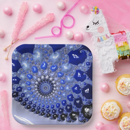 Abstrakt Blue Ombre Fraktal Bubbles Pappteller (Party)