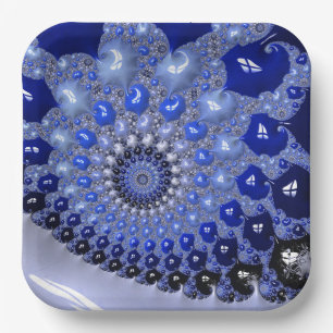 Abstrakt Blue Ombre Fraktal Bubbles Pappteller