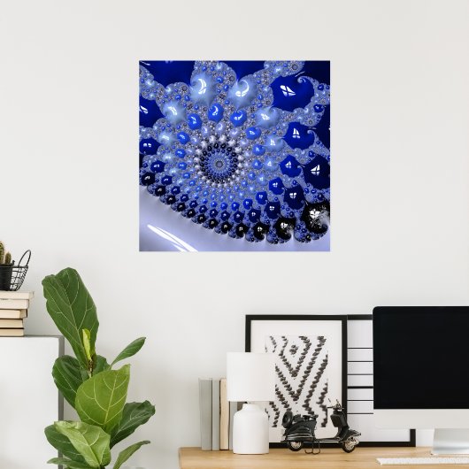 Abstrakt Blue Ombre Fraktal Bubbles Poster (Heimbüro)