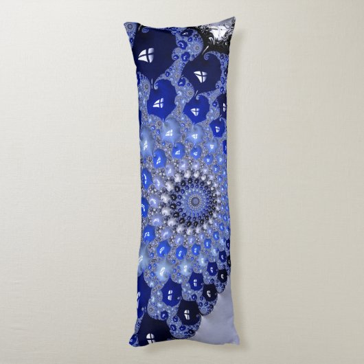 Abstrakt Blue Ombre Fraktal Bubbles Seitenschläferkissen (Rückseite (Vertikal))