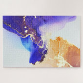 Abstrakt Blue Orange Gold Alkohol Tinte Jigsaw Puz Puzzle (Horizontal)