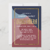 Abstrakt Blue Pink Gold Geometrie Quinceñera Einladung (Vorderseite)