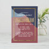 Abstrakt Blue Pink Gold Geometrie Quinceñera Einladung (Stehend Vorderseite)