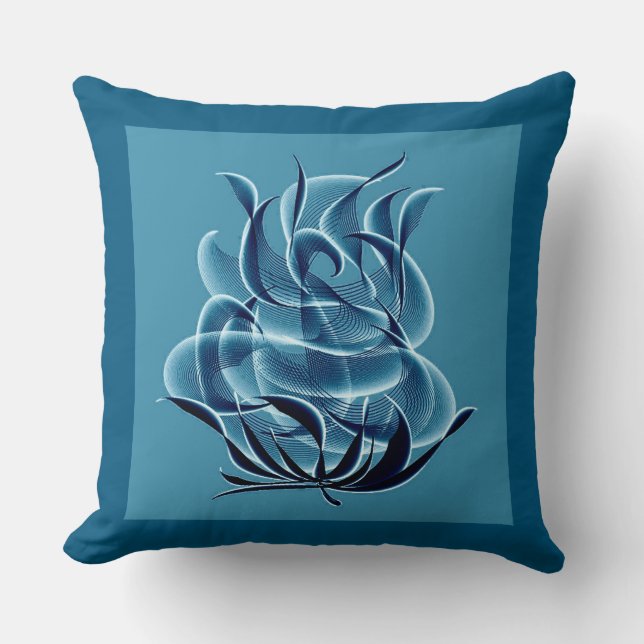 Abstrakt Blue Rose Throw Kissen (Vorderseite)