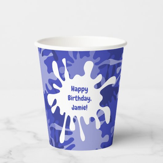 Abstrakt Blue Spritzer Painting Geburtstagsparty Pappbecher (Vorderseite)