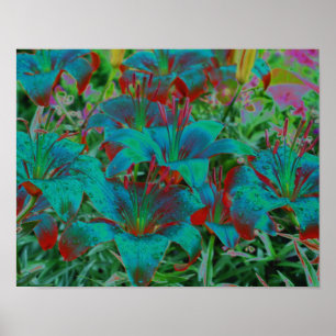 Abstrakt Blue Taglilien Raindrops Blume Poster