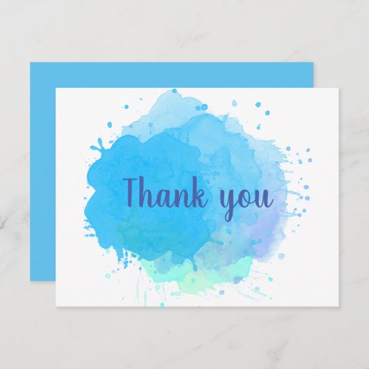 Abstrakt Blue Watercolor Business Danke Karte (Vorne/Hinten)
