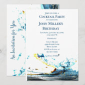 Abstrakt Blue Wave Cocktail Geburtstagsparty Einladung (Vorne/Hinten)