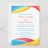 Abstrakt Blue Wedding Rainbow Wave Red & Yellow Einladung (Vorderseite)