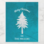 Abstrakt Blue White Christmas Tree Frohe Weihnacht Weinetikett (Einzelnes Label)