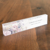 Abstrakt Blush Lilac Wasserfarbe Rose Blumenstrauß Namensplakette (Seite)