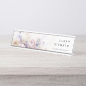 Abstrakt Blush Lilac Wasserfarbe Rose Blumenstrauß Schreibtischnamensplakette (Vorderseite )